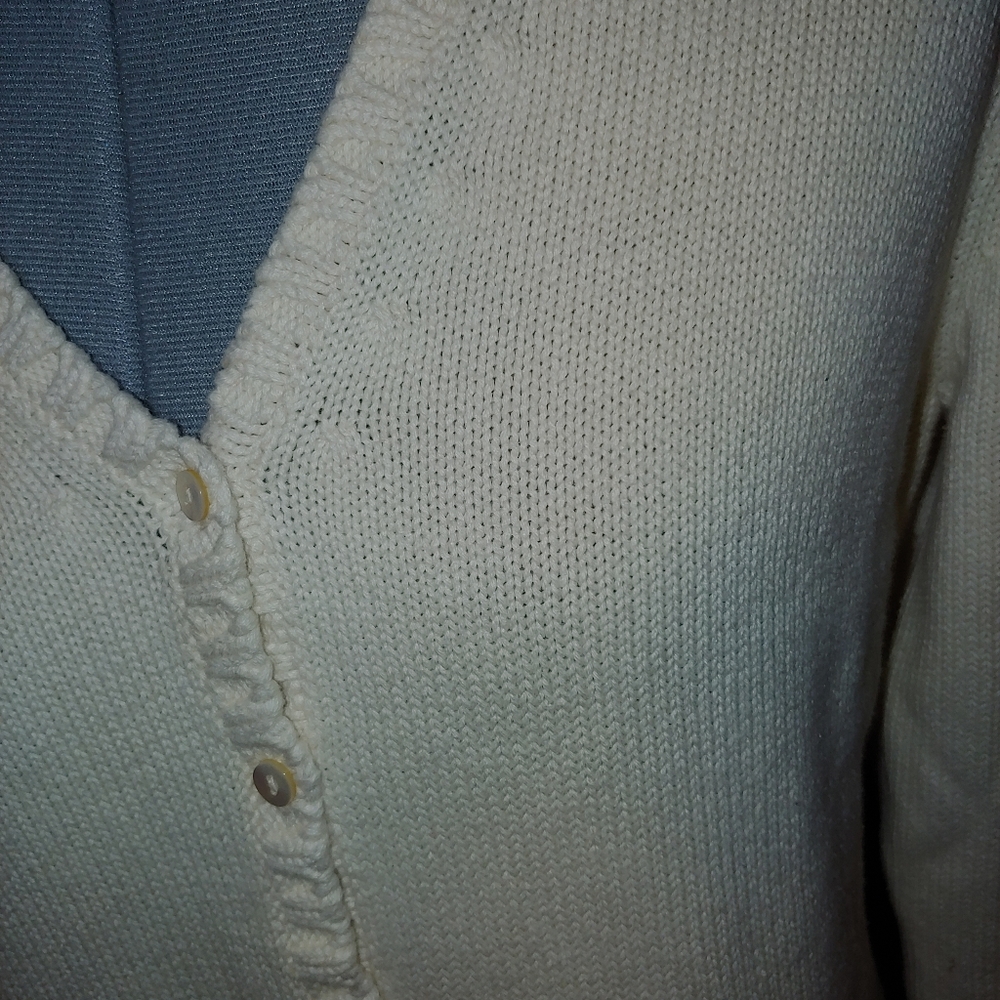 Lands' End ivory button up vintage v-neck cardigan - Picture 5 of 7